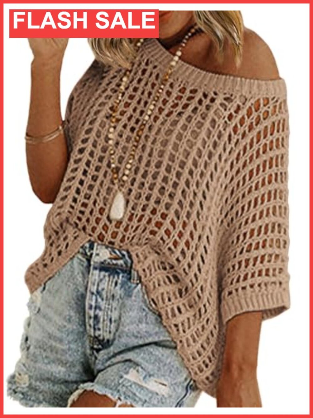 Zeagoo Crochet Short Sleeve Sweater Loose Knit Beach Cover Up Summer Top